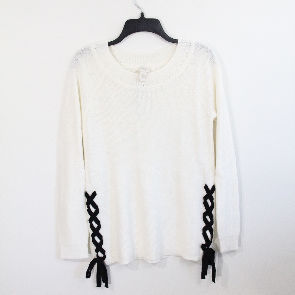 Chico's Sweater New sz 0 Small Women Knit Top Long Sleeve Pullover cotton ecru